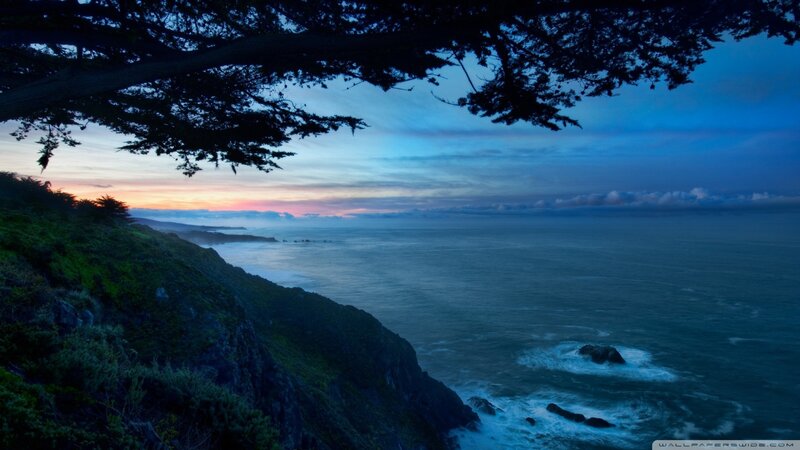 Coastal Cliff at Dusk — Blue, Serene, Sunset