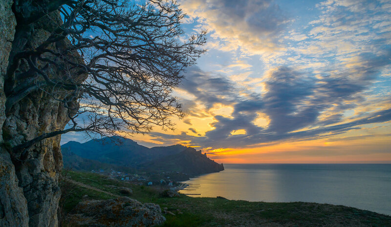 Coastal Cliff at Sunset — Orange, Serene, Photograph