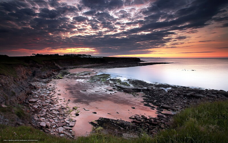 Coastal Cliff at Sunset — Purple, Dramatic, Photograph, Beach