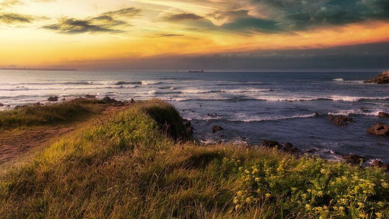 Coastal Cliff at Sunset — Yellow