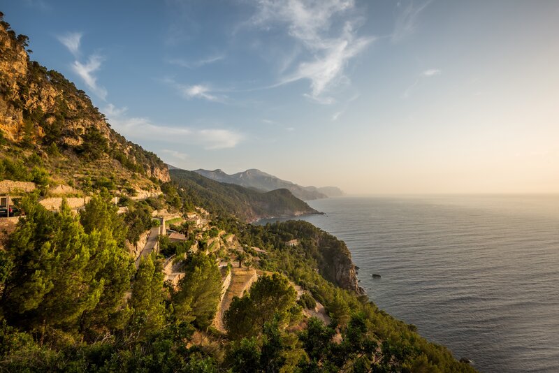 Coastal Cliff Landscape — Blue, Serene, Sunset