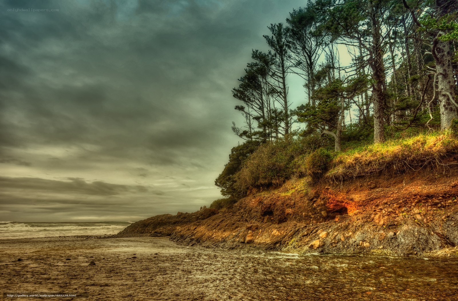 coastal cliff under stormy sky