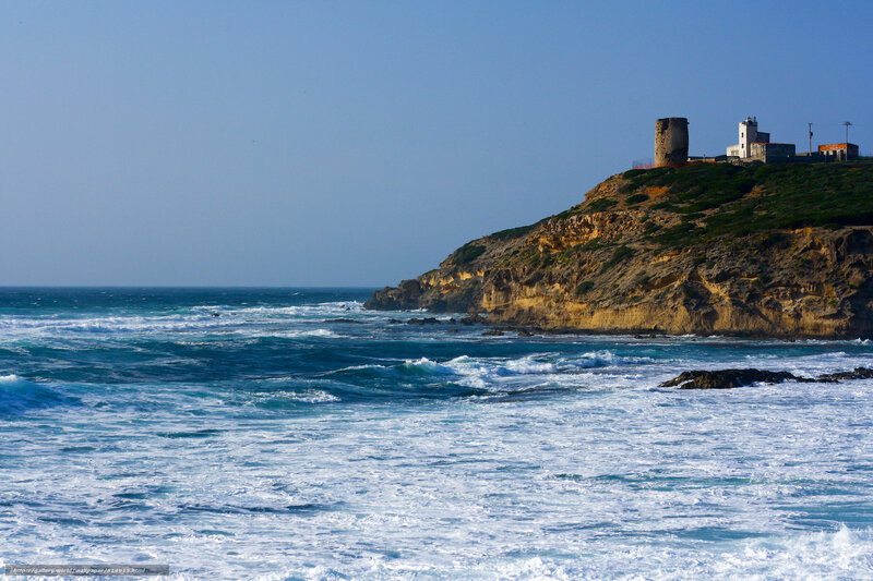 Coastal Cliff with Lighthouse — Blue