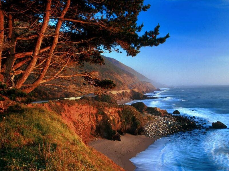 Coastal Cliff with Ocean — Blue