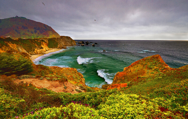 Coastal Cliff with Ocean — Green, Dramatic