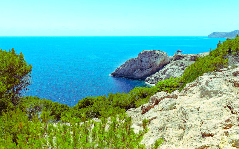 Coastal Cliff with Sea — Blue, Serene