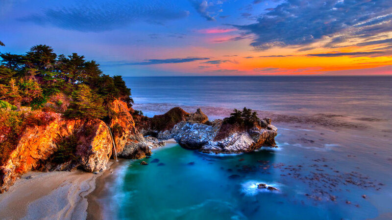Coastal Cliff with Waterfall — Blue