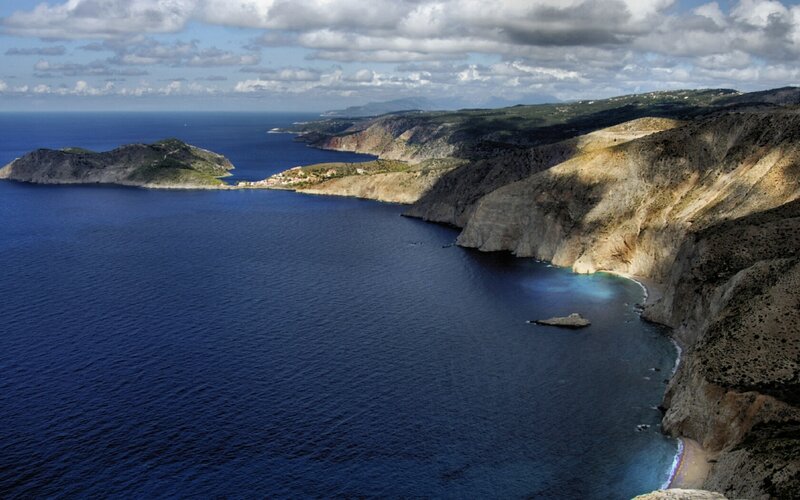 Coastal Cliffs and Bay — Blue, Dramatic