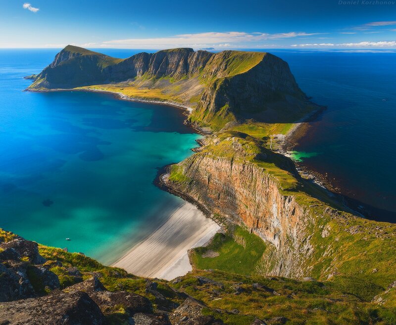 Coastal Cliffs and Bay — Blue, Serene