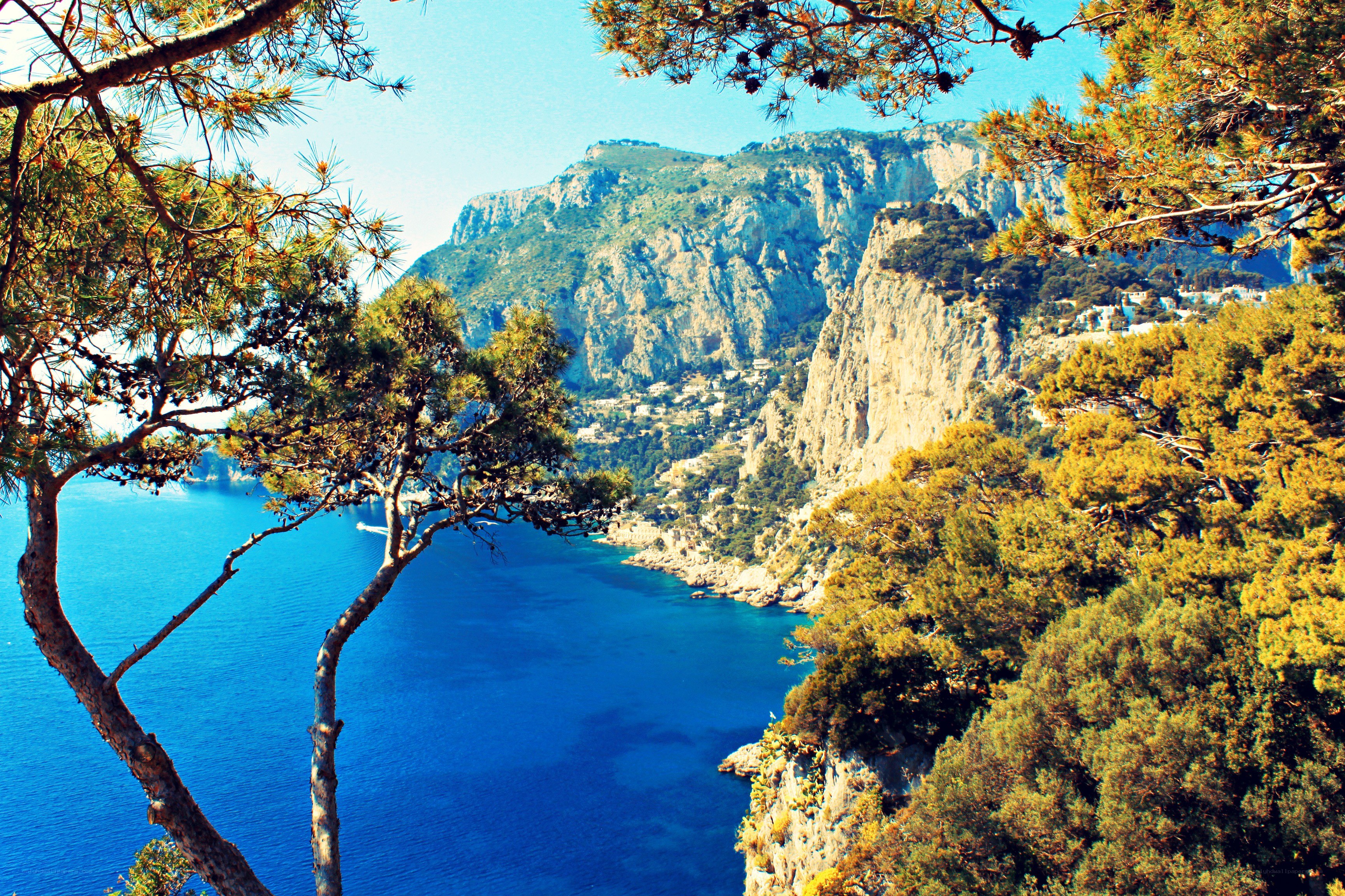 Coastal cliffs and blue sea