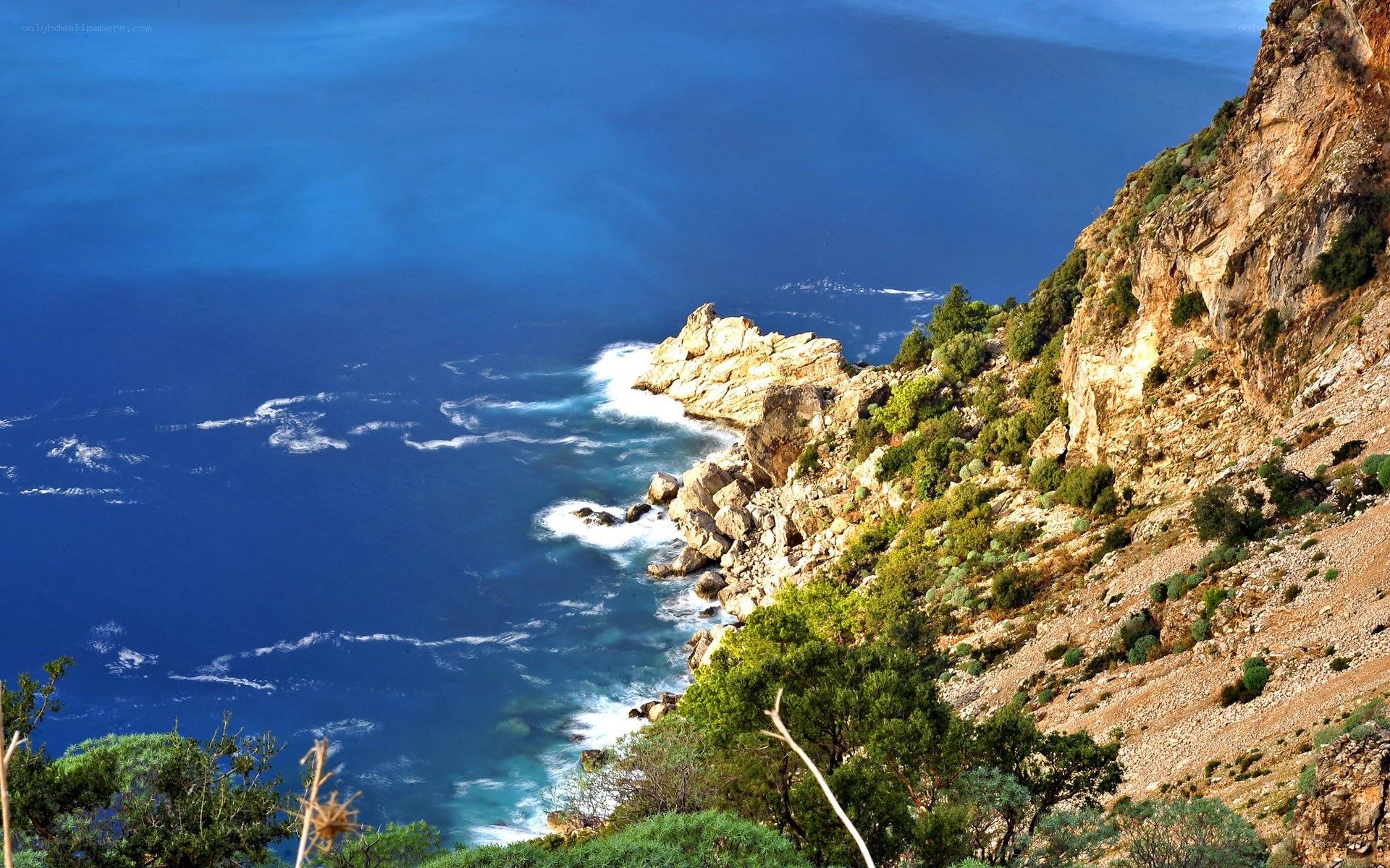 coastal cliffs and blue sea
