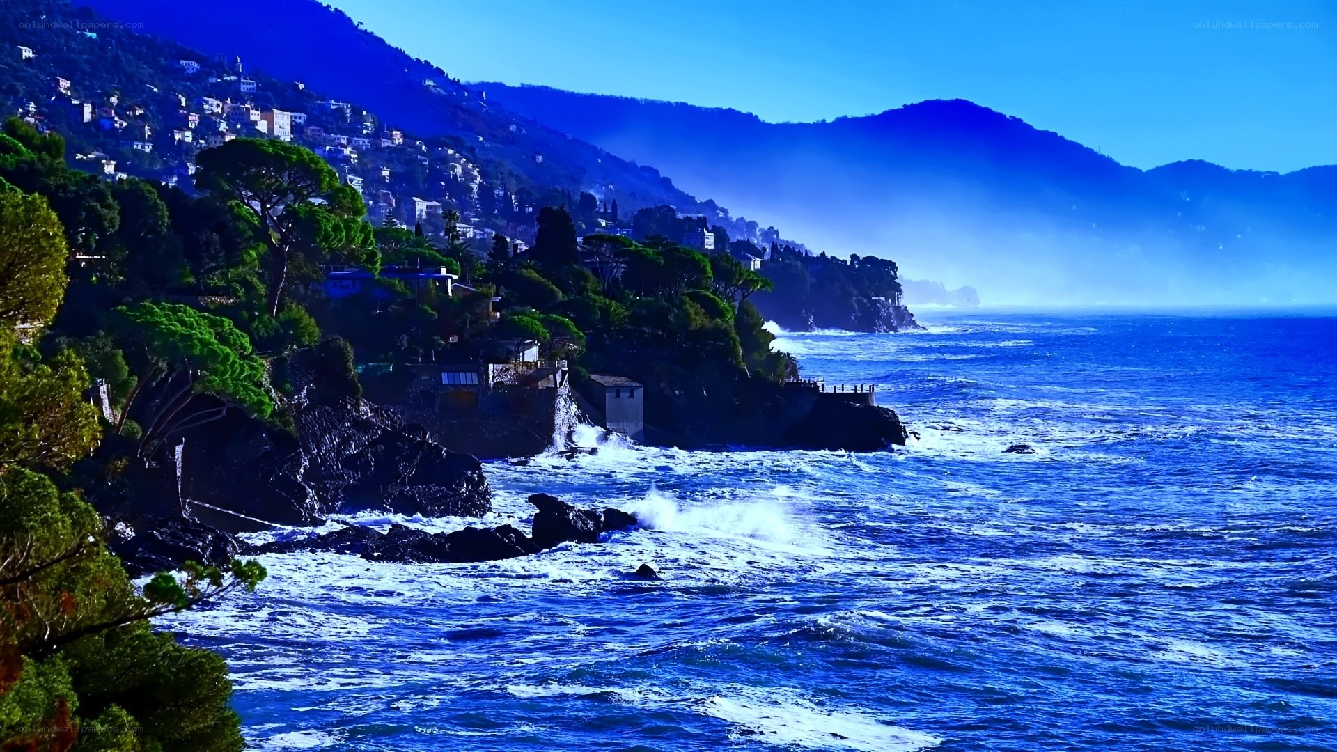 Coastal cliffs and blue sea