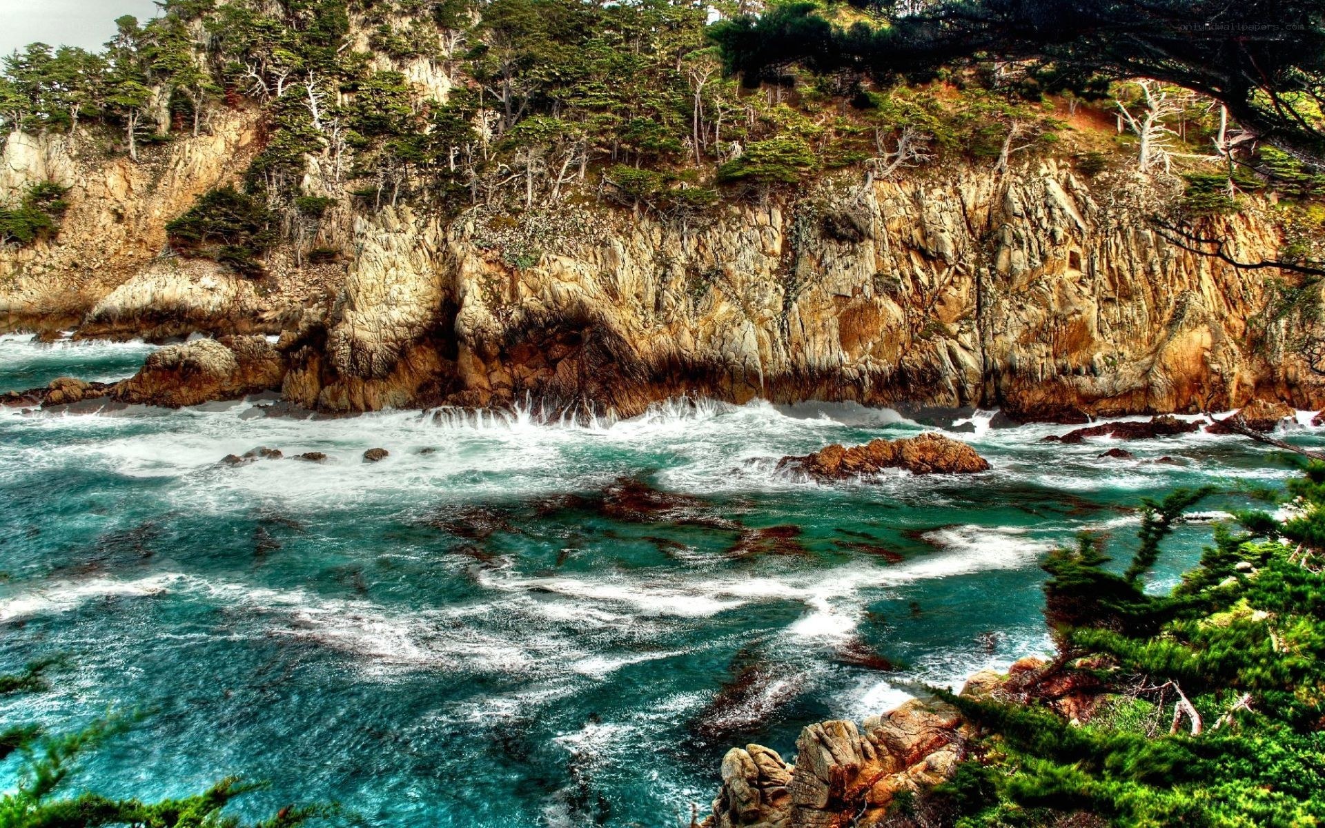 coastal cliffs and crashing waves