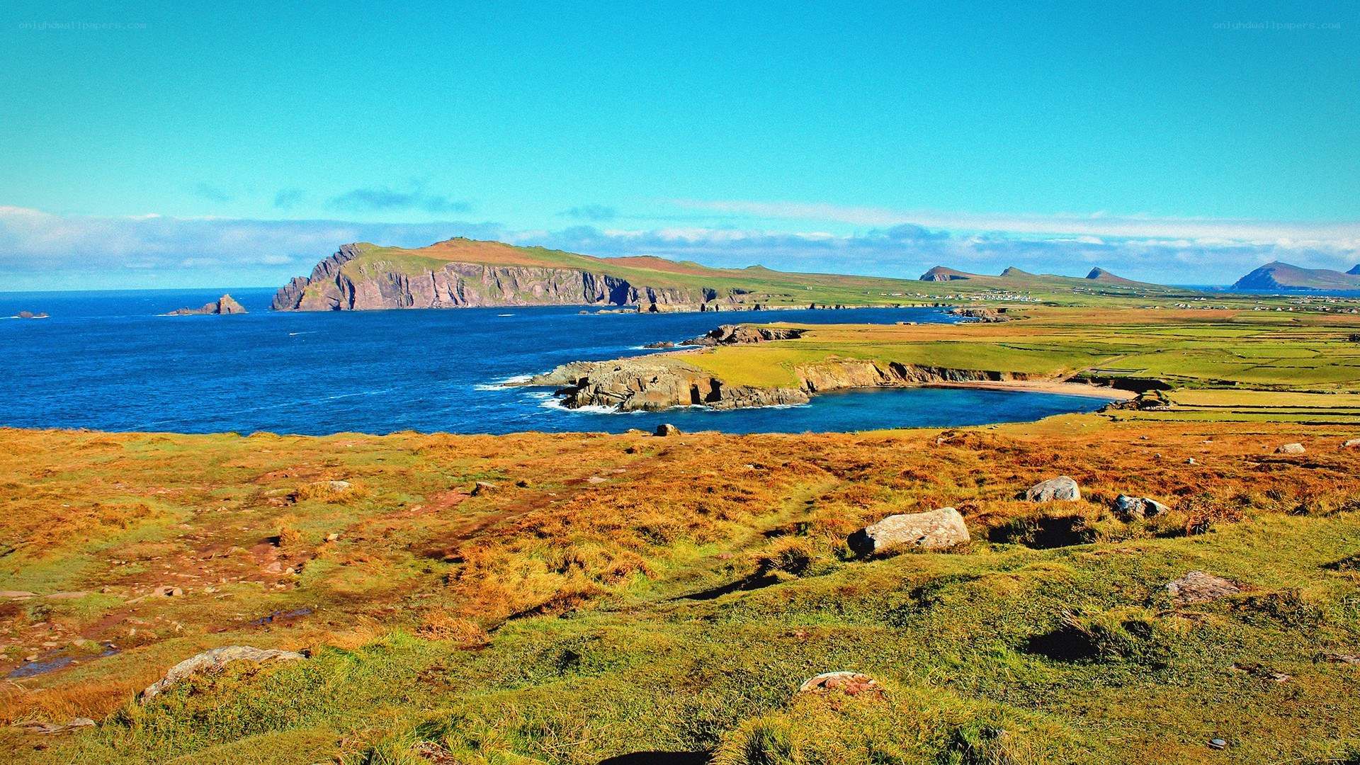 coastal cliffs and green fields