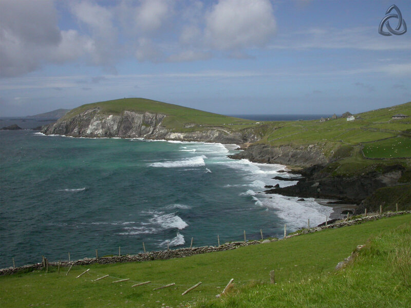 coastal cliffs and green hills