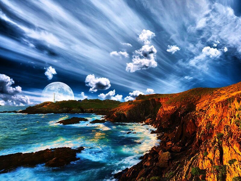 Coastal Cliffs and Moon