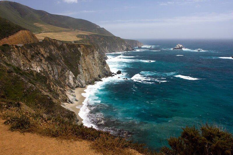 Coastal Cliffs and Ocean — Blue, Dramatic, Afternoon, Photograph, Beach, Rocks