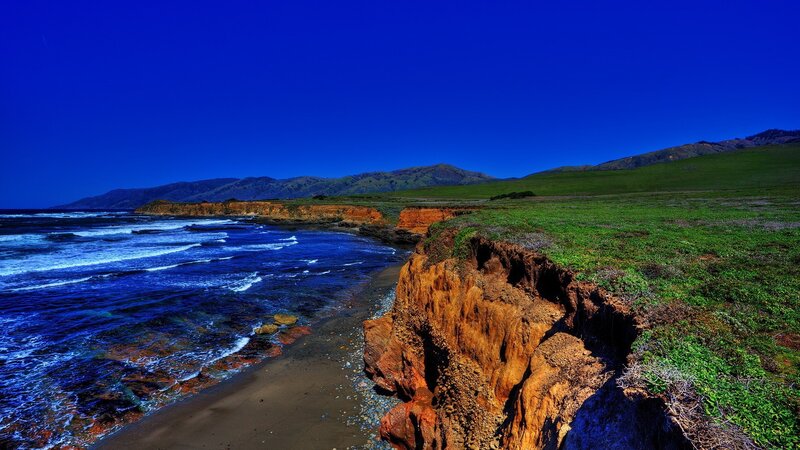 Coastal Cliffs and Ocean — Blue, Dramatic, Afternoon, Photograph, Mountains, Beach
