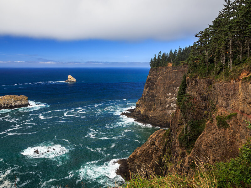Coastal Cliffs and Ocean — Blue, Dramatic, Afternoon, Photograph, Sea Stacks