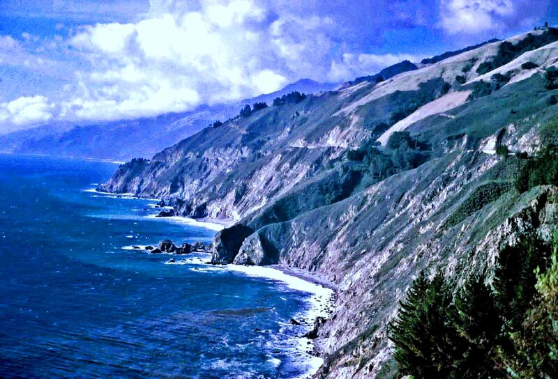 Coastal Cliffs and Ocean — Blue, Dramatic, Afternoon, Photograph, Trees