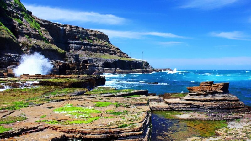 Coastal Cliffs and Ocean — Blue, Dramatic, Afternoon, Photograph, Waves