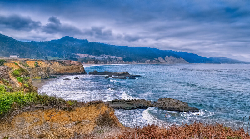 Coastal Cliffs and Ocean — Blue, Dramatic, Photograph, Mountains, Clouds