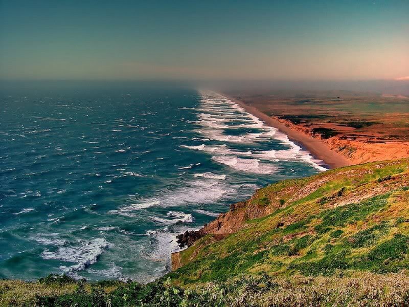Coastal Cliffs and Ocean — Blue, Dramatic, Sunset, Photograph, Beach
