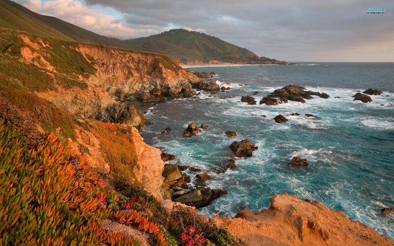Coastal Cliffs and Ocean — Blue, Dramatic, Sunset, Photograph, Rocks, Waves