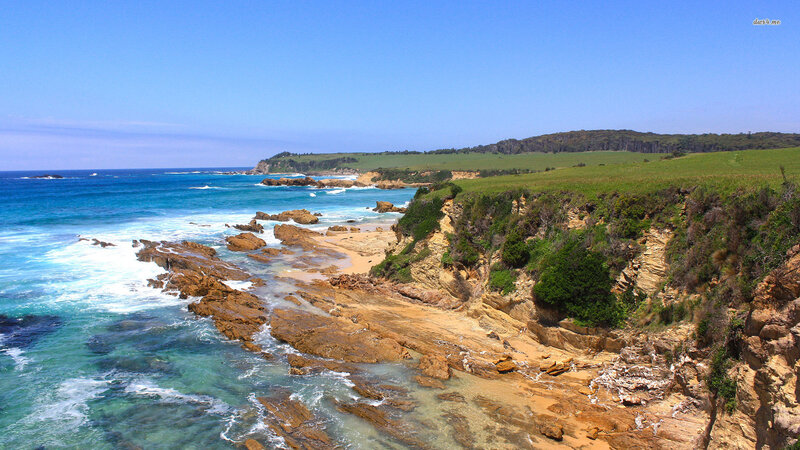 Coastal Cliffs and Ocean — Blue, Serene, Afternoon, Photograph, Beach, Green Hills