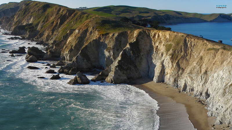 Coastal Cliffs and Ocean — Blue, Serene, Afternoon, Photograph, Beach, Hills