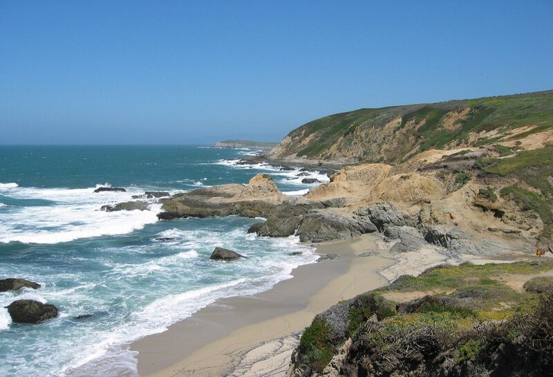 Coastal Cliffs and Ocean — Blue, Serene, Afternoon, Photograph, Beach, Rocks, Waves, Green