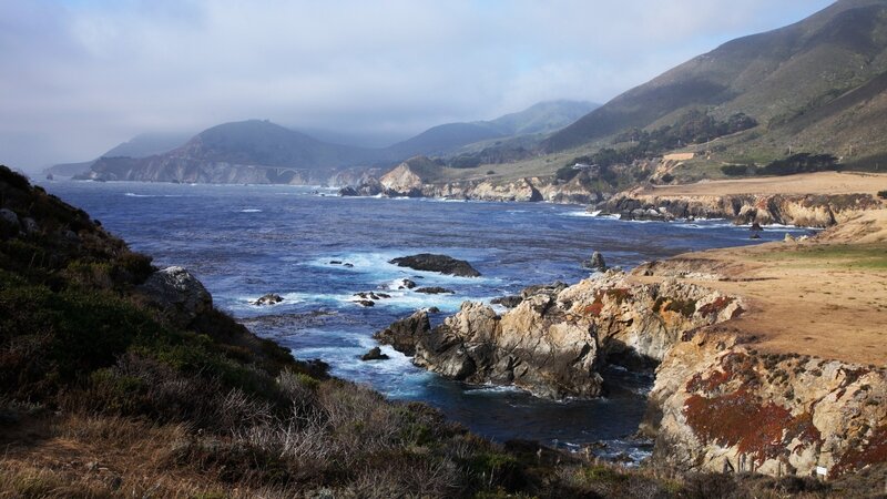 Coastal Cliffs and Ocean — Blue, Serene, Afternoon, Photograph, Mountains, Rocks