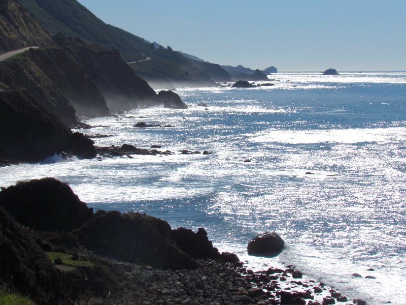 Coastal Cliffs and Ocean — Blue, Serene, Afternoon, Photograph, Rocks, Road
