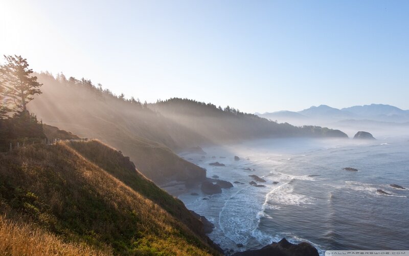 Coastal Cliffs and Ocean — Blue, Serene, Morning