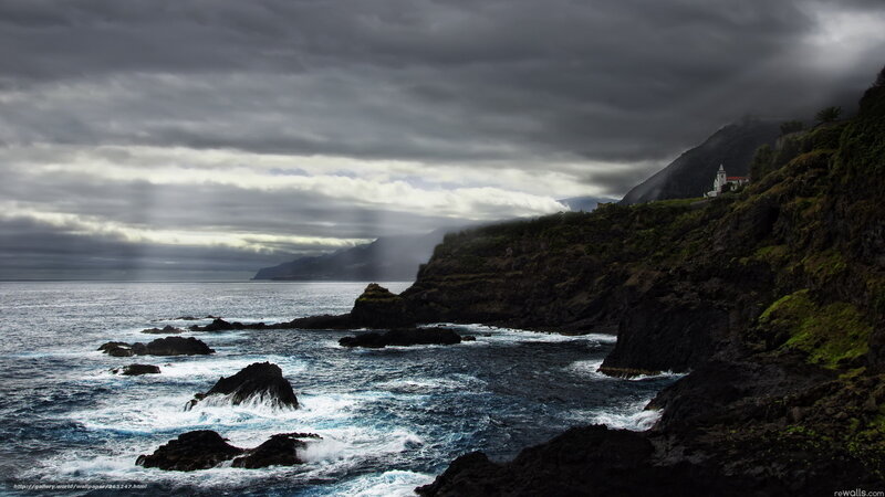 Coastal Cliffs and Ocean — Gray, Dramatic, Photograph