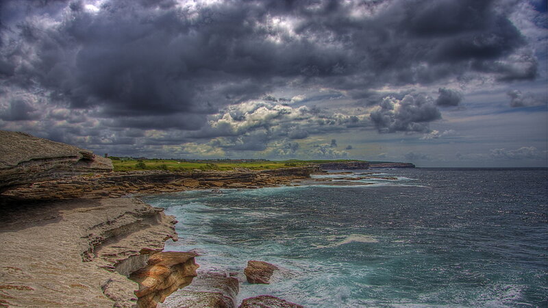 Coastal Cliffs and Ocean — Gray, Dramatic