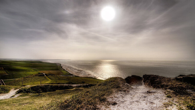 Coastal Cliffs and Ocean — Green, Dramatic, Afternoon, Photograph