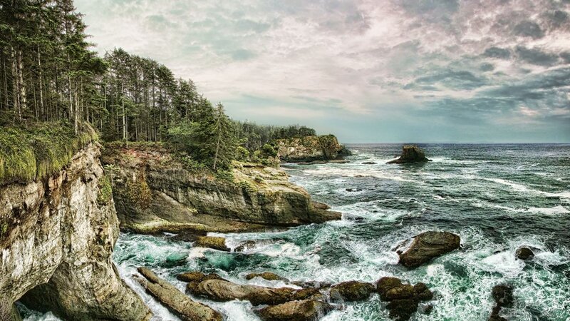 Coastal Cliffs and Ocean — Green, Dramatic, Afternoon
