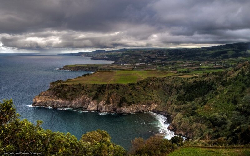 Coastal Cliffs and Ocean — Green, Dramatic, Photograph, Clouds