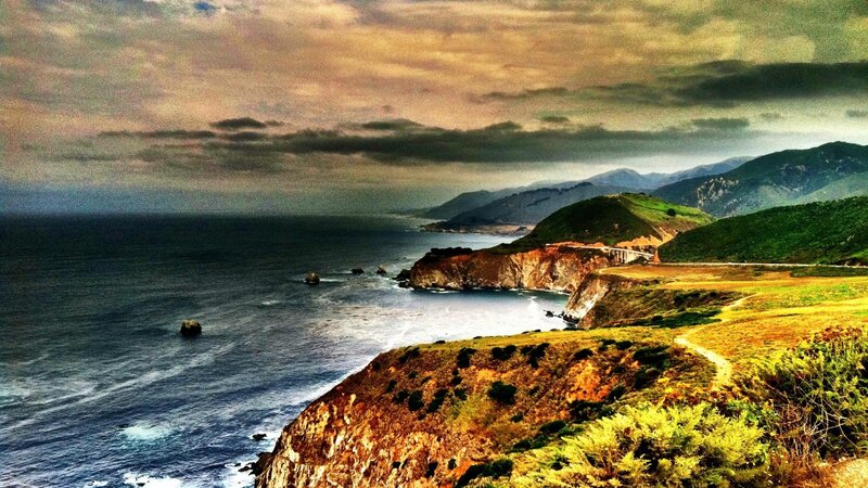 Coastal Cliffs and Ocean — Green, Dramatic, Sunset