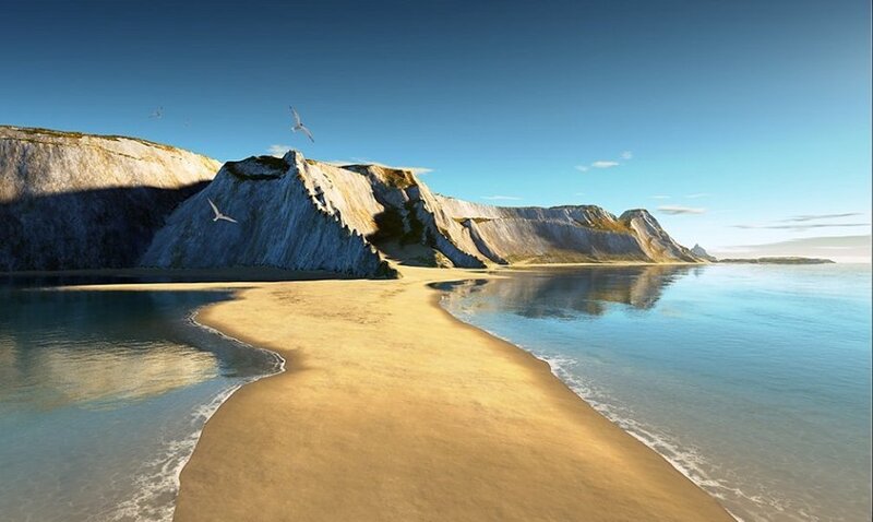 coastal cliffs and sandy beach
