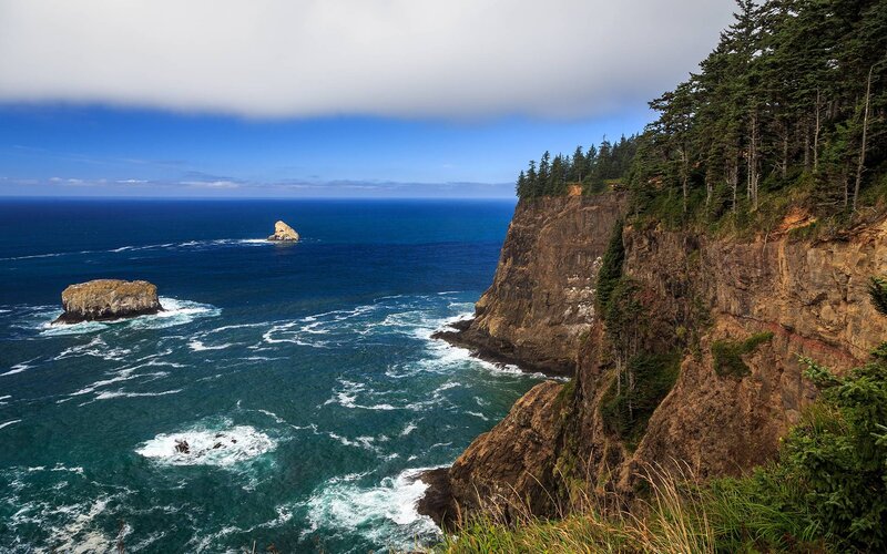 Coastal Cliffs and Sea — Blue, Dramatic, Afternoon, Photograph, Ocean