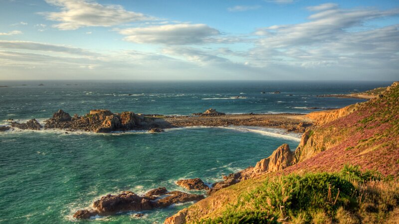 Coastal Cliffs and Sea — Blue, Serene, Afternoon, Photograph, Rocks, Ocean, Sky