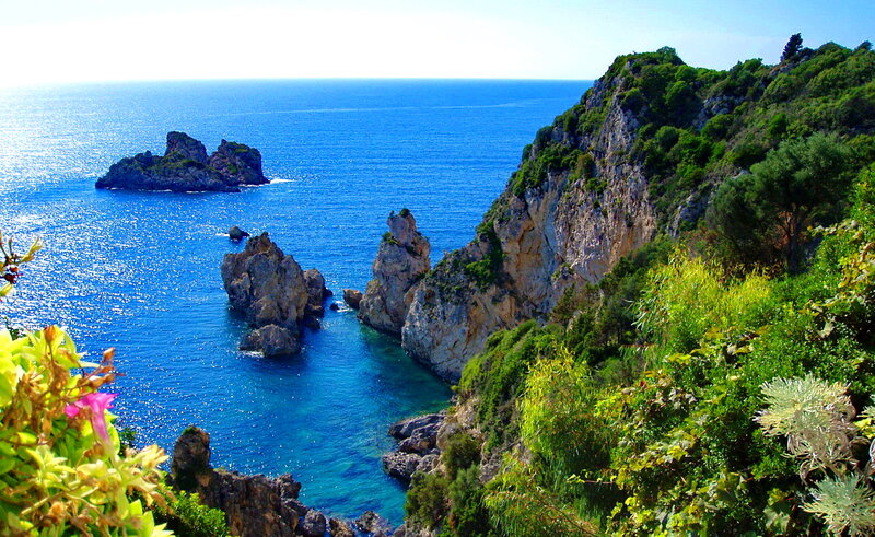 Coastal Cliffs and Sea — Blue, Serene, Afternoon, Photograph, Rocks, Plants