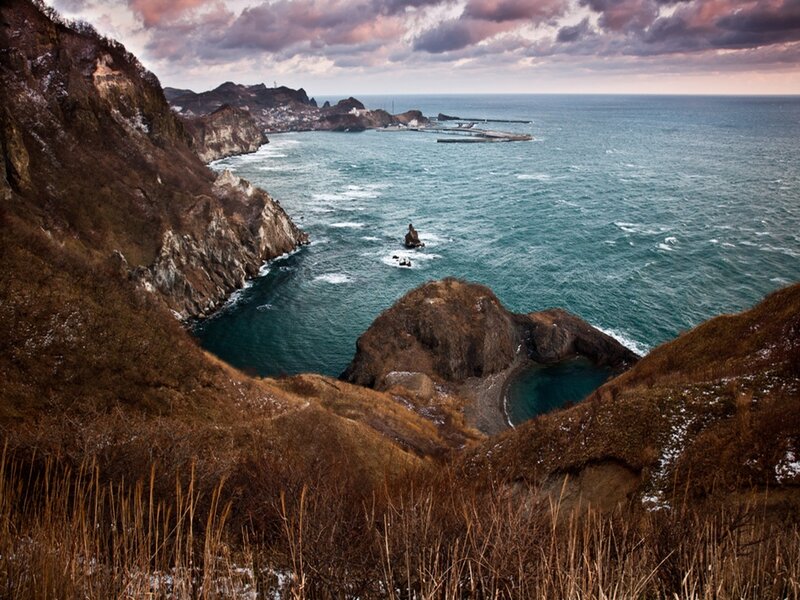 Coastal Cliffs and Sea — Brown