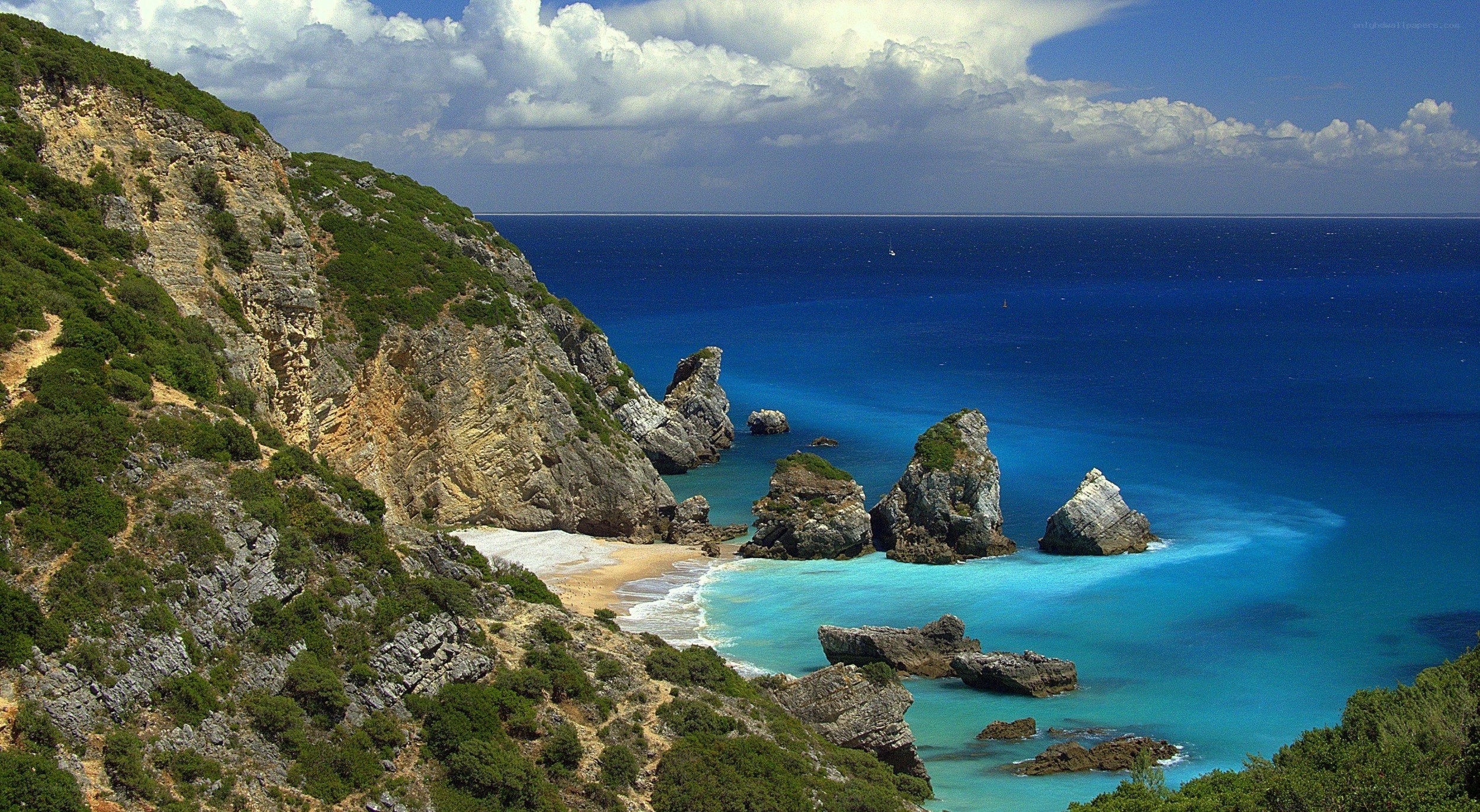 Coastal cliffs and turquoise sea