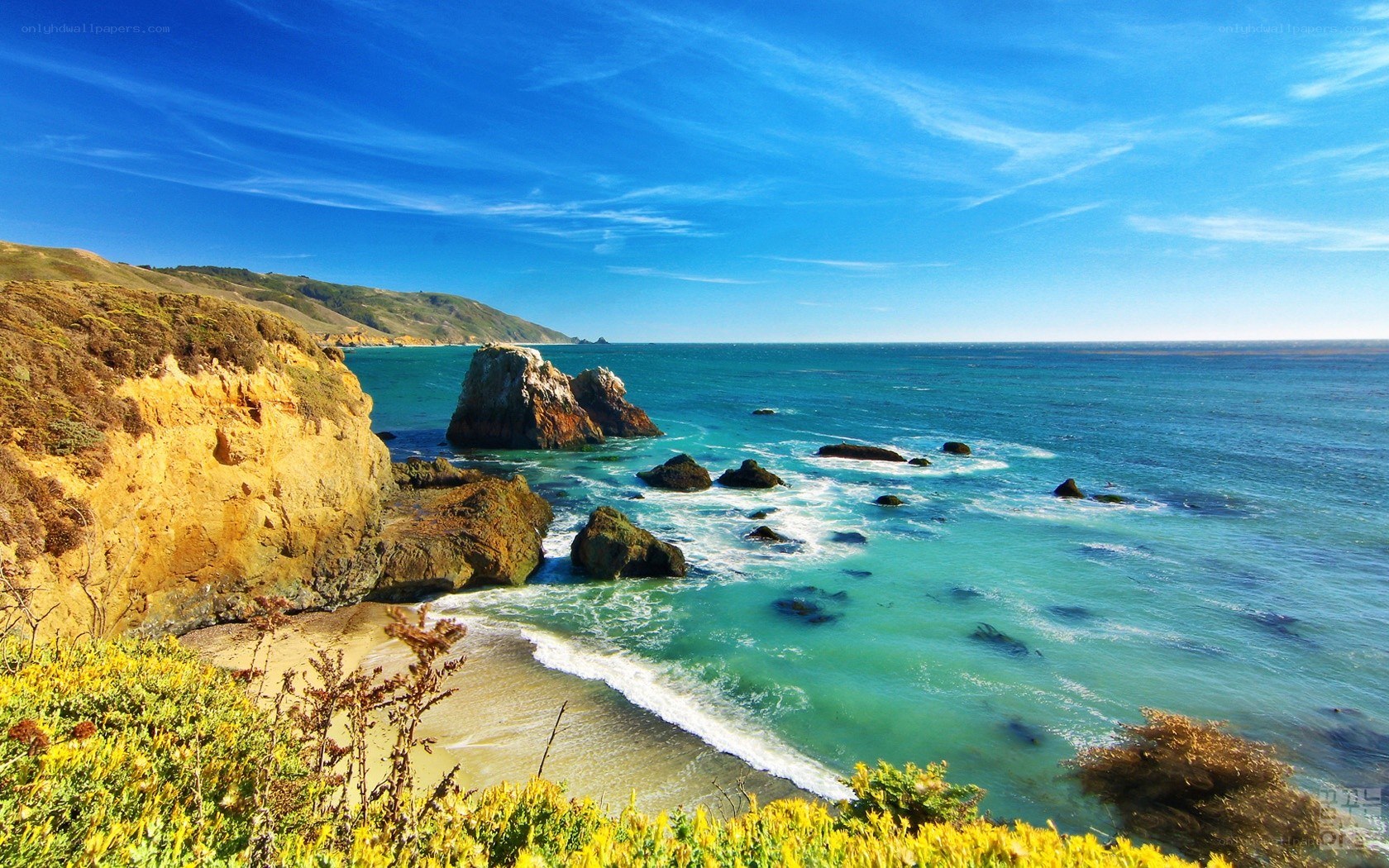 coastal cliffs and turquoise waters