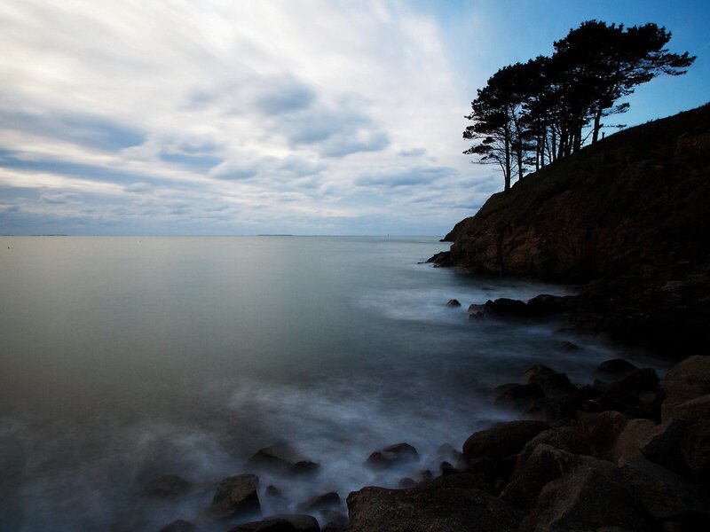 Coastal cliffs at dusk