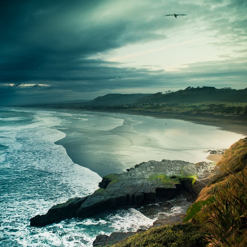 coastal cliffs at dusk