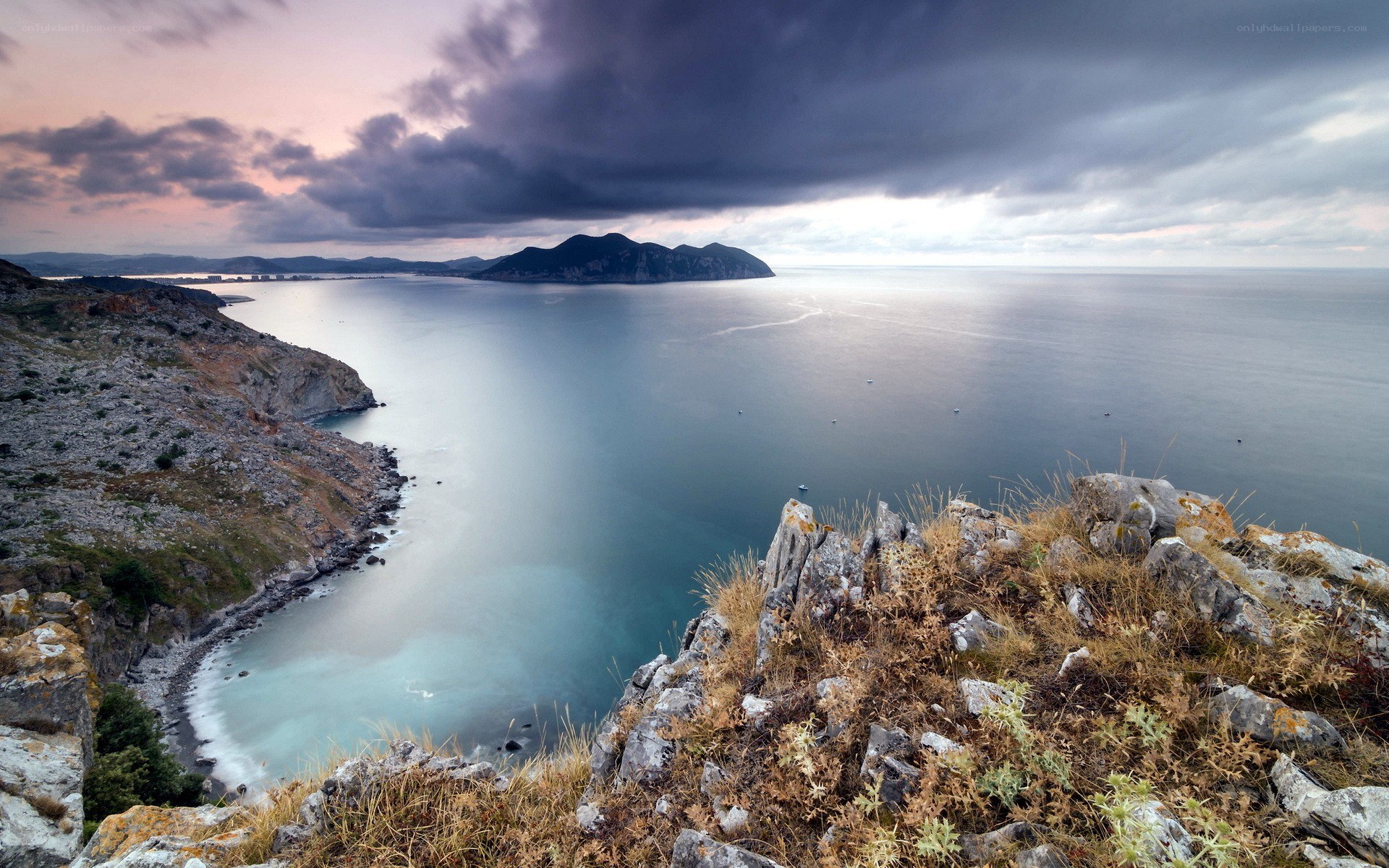 coastal cliffs at dusk